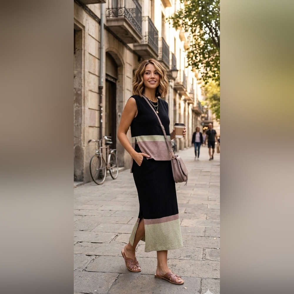 Free People Black and Olive Colorblock Dress